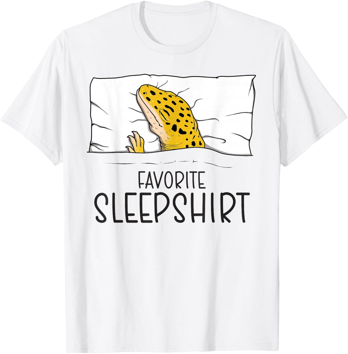 Favorite Sleepshirt Lizard, Napping Leopard Gecko Pajama T-Shirt - T-Shirt | White