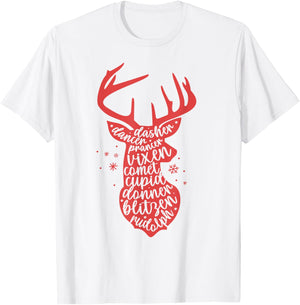 Christmas Reindeer Names Cute Holiday Rudolph Kids T-Shirt - T-Shirt | White