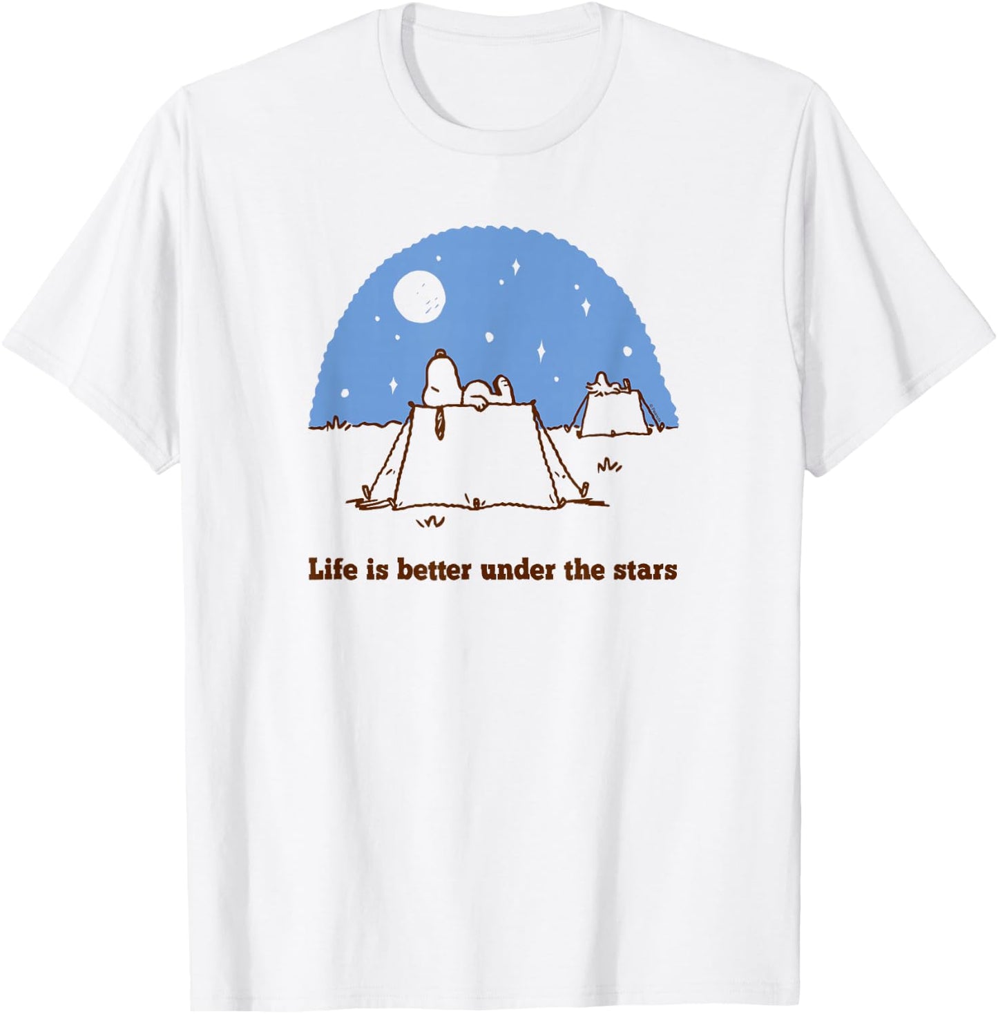 Peanuts - Snoopy Woodstock Camping Under Stars T-Shirt - T-Shirt | White