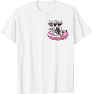 (2Sides Front+Back) Summer Vibes Highland Cow T-Shirt - T-Shirt | White
