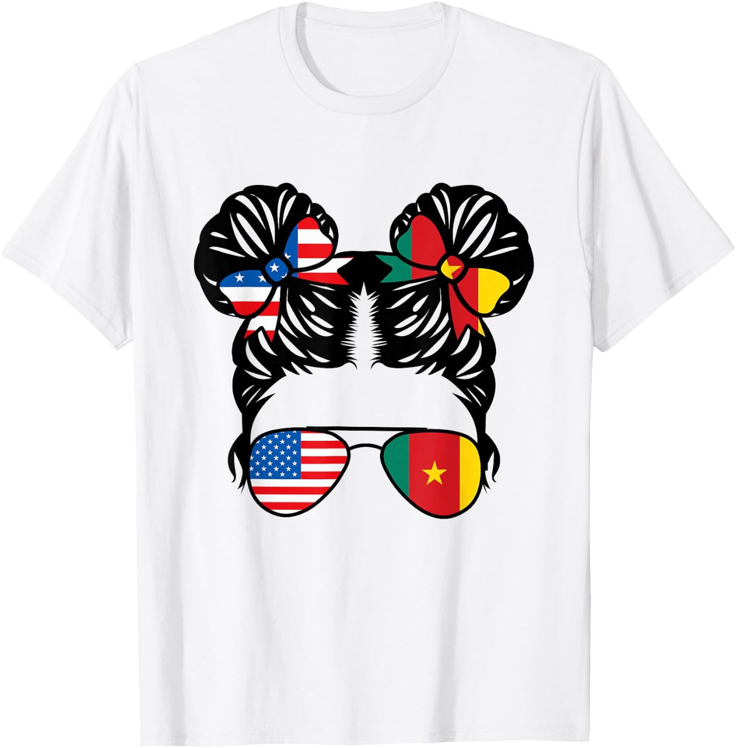 Half American Cameroonian Girl USA Cameroon Flag Patriot T-Shirt - T-Shirt | White