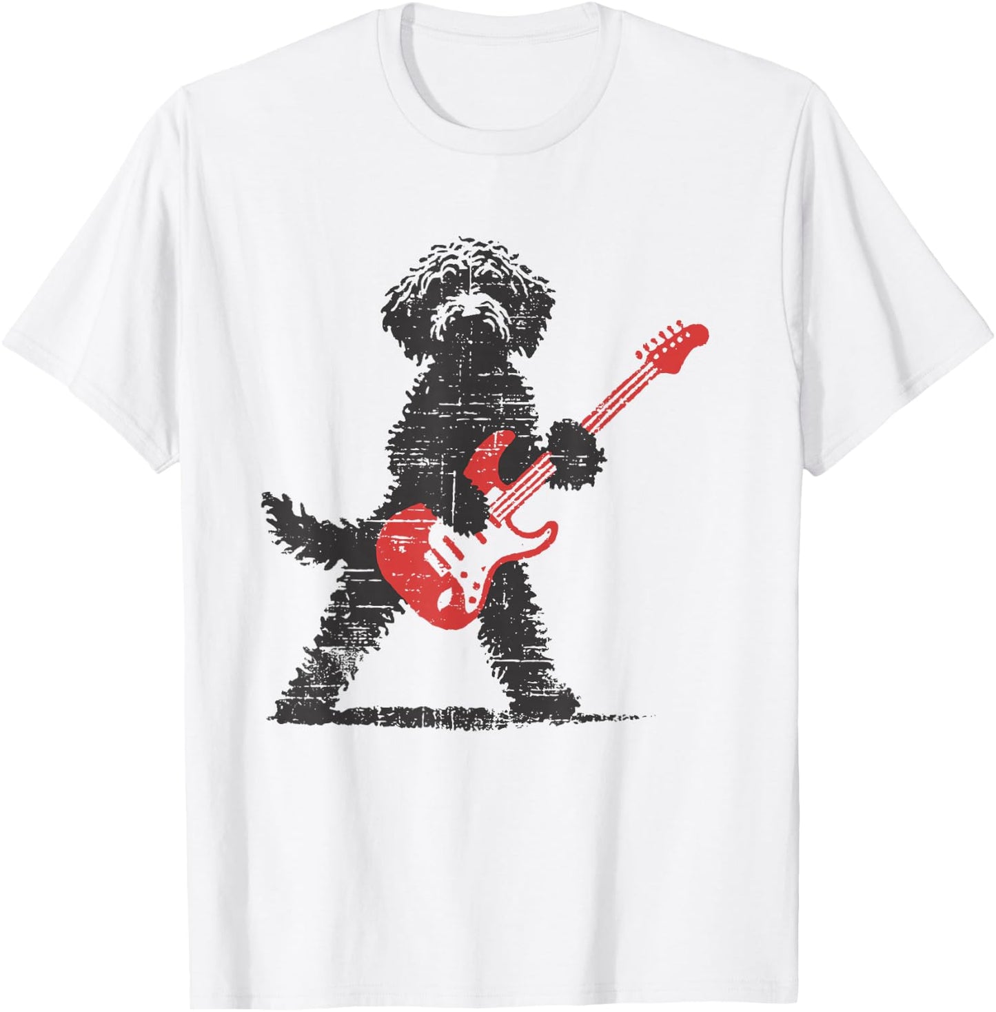 Funny Rock Goldendoodle Dog Playing Guitar Music Lover Dog T-Shirt - T-Shirt | White