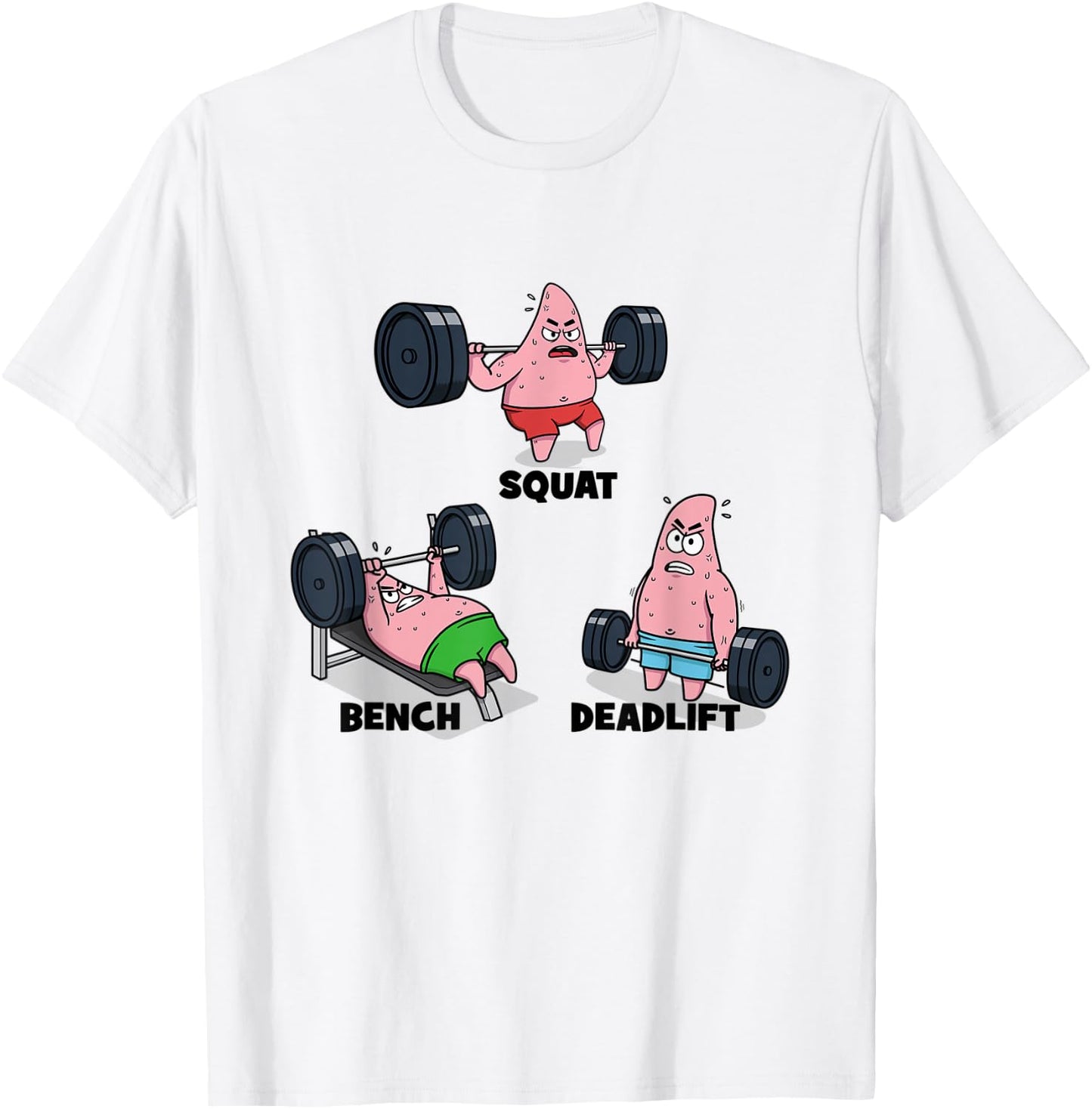 Patrick - Squat, Bench, Deadlift, Funny Cartoon Powerlifting T-Shirt - T-Shirt | White