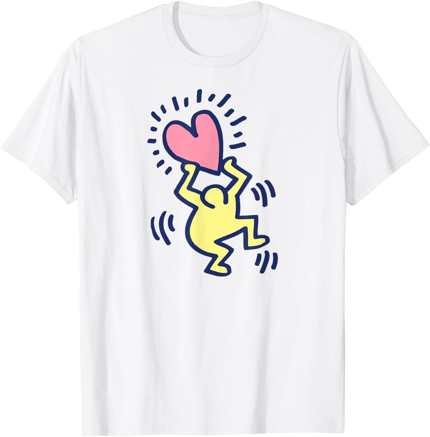 Keith Haring Tanzender Mann mit Herz-Kunstwerk T-Shirt - T-Shirt | White