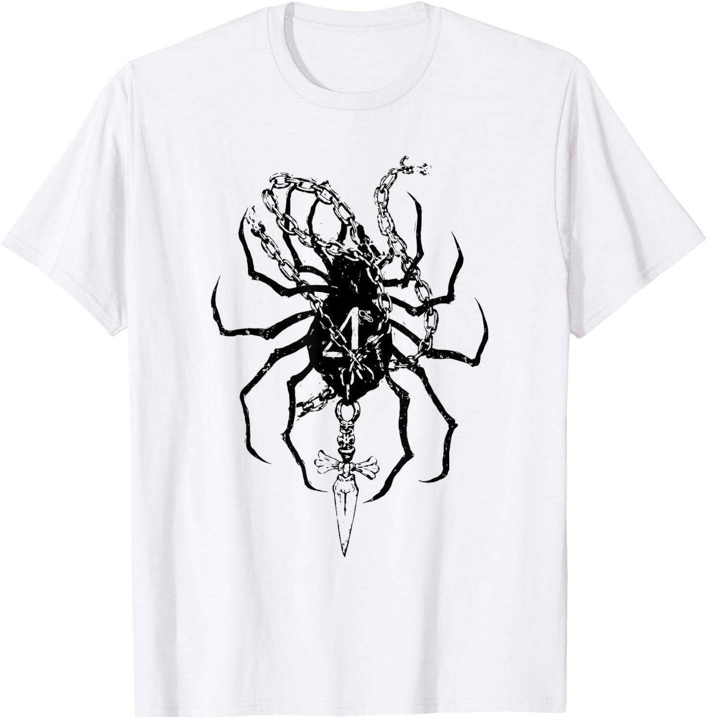 Gothic Spider Chain Dagger Dark Aesthetic T-Shirt - T-Shirt | White