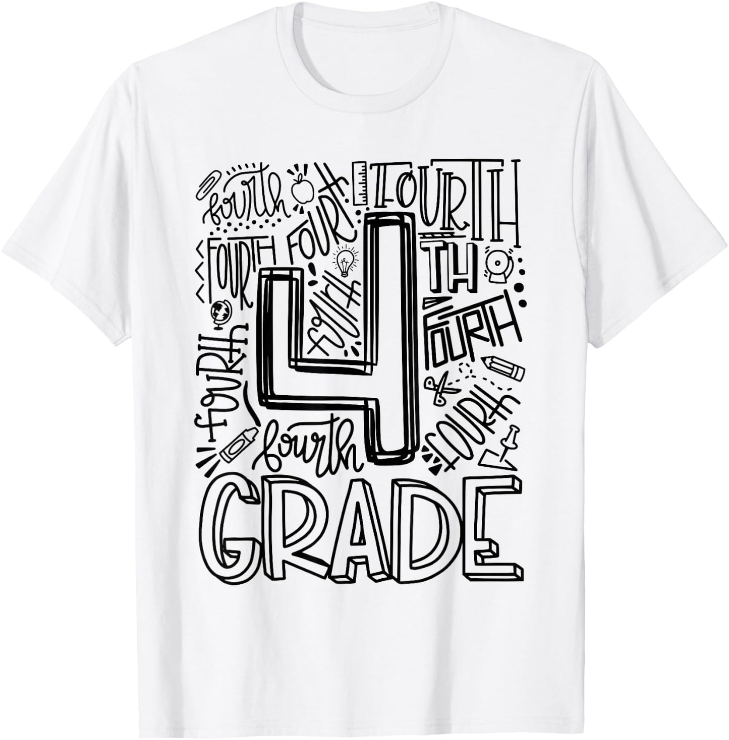 Fourth 4th Grade Typography Back To School T-Shirt - T-Shirt | White