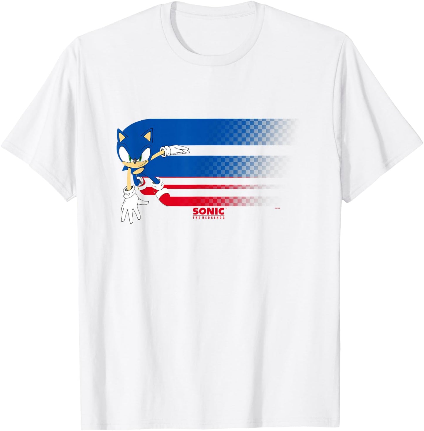 Sonic The Hedgehog Americana Red White & Blue Blurred Trail T-Shirt - T-Shirt | White