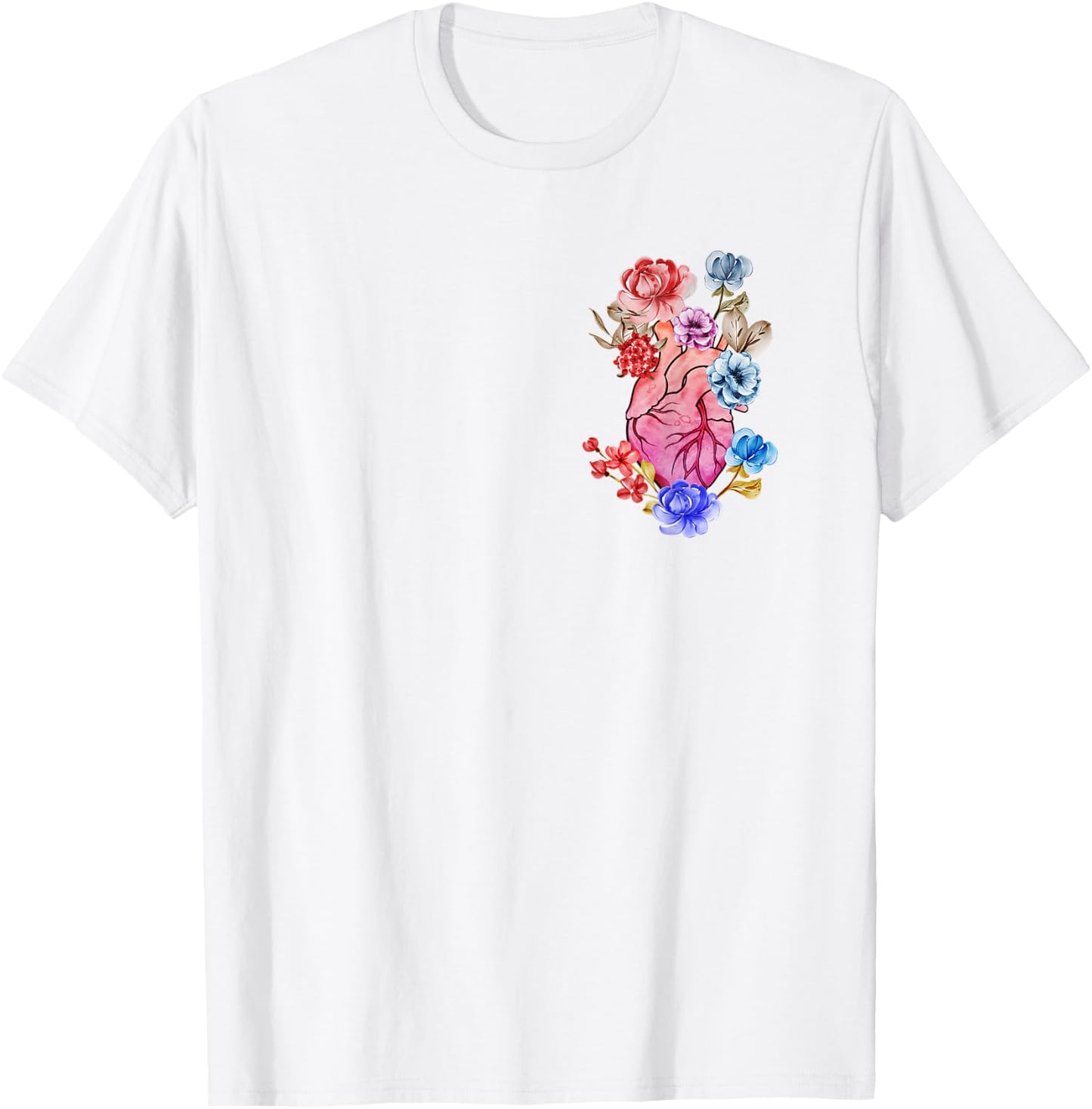 Anatomical Heart Human Heart Anatomy Flowers Floral T-Shirt - T-Shirt | White