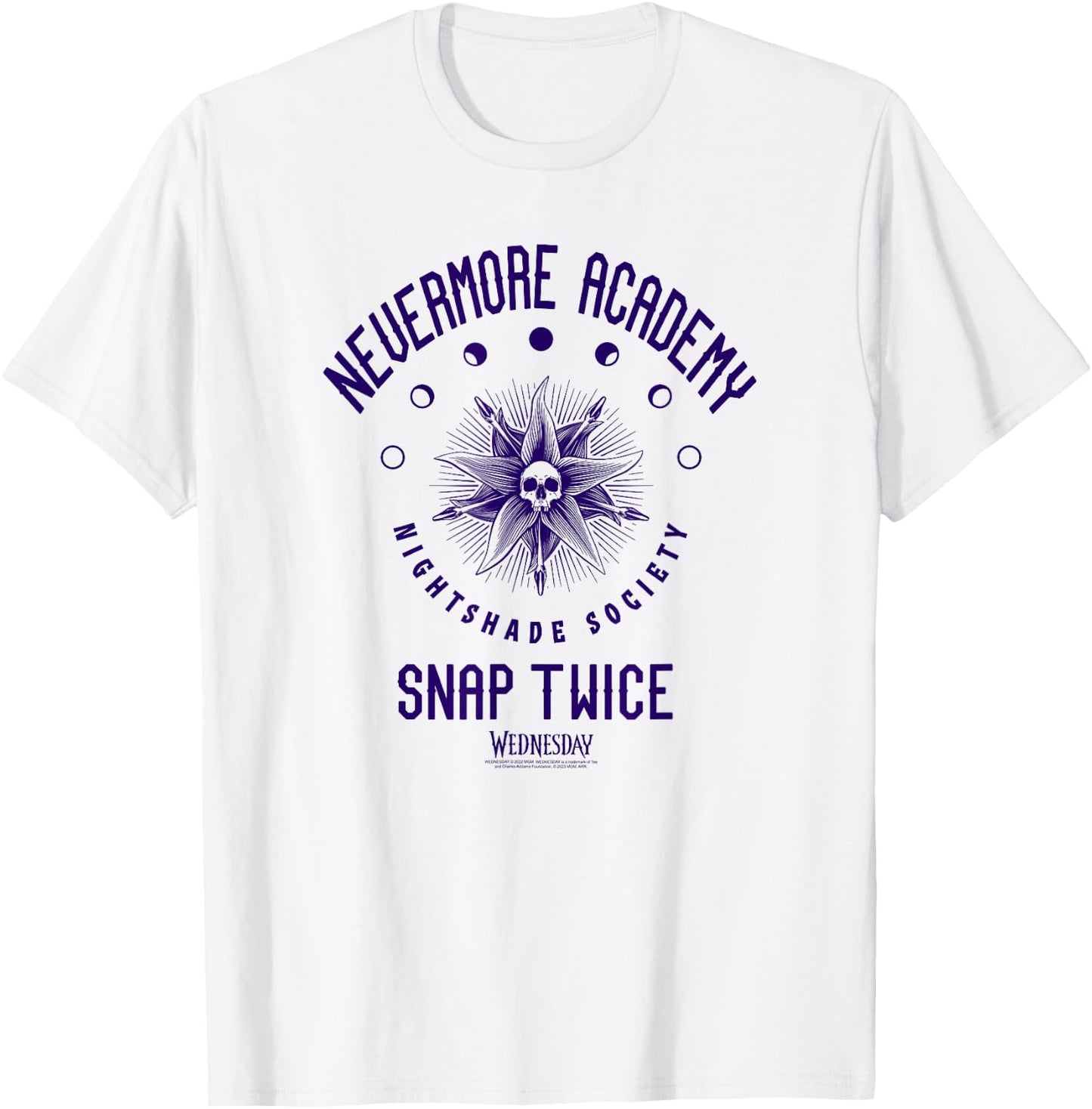 Wednesday Nevermore Academy Snap Twice Celestial Collegiate T-Shirt - T-Shirt | White