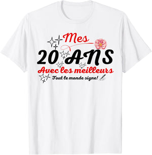 A signer 20 ans anniversaire gift anniv 20 years signature T-Shirt - T-Shirt | White