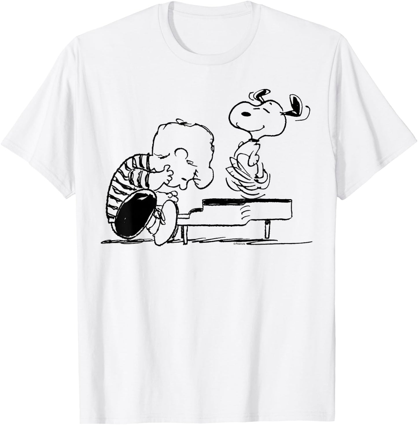 Peanuts Schroeder and Snoopy Piano , White T-Shirt - T-Shirt | White