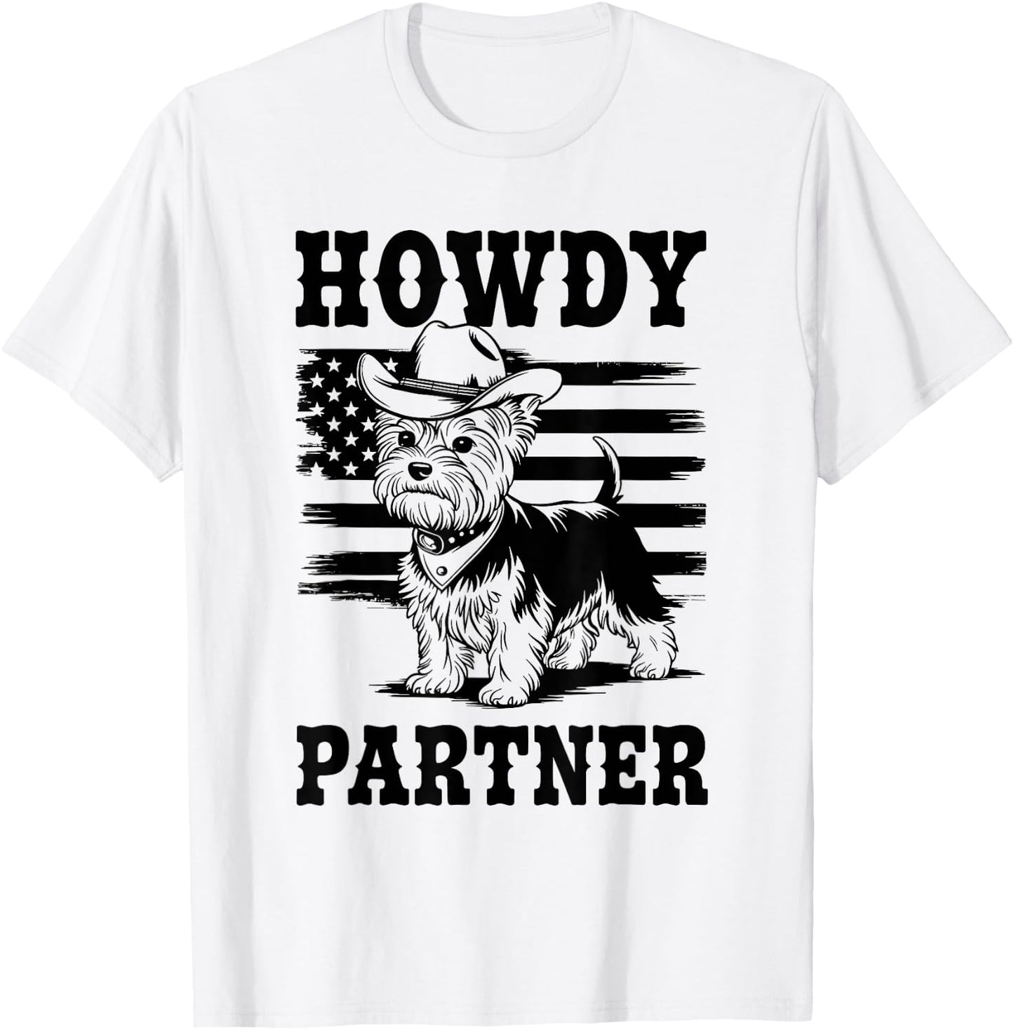 Cowboy Yorkshire Terrier Dog Howdy Partner Western Yorkie T-Shirt - T-Shirt | White