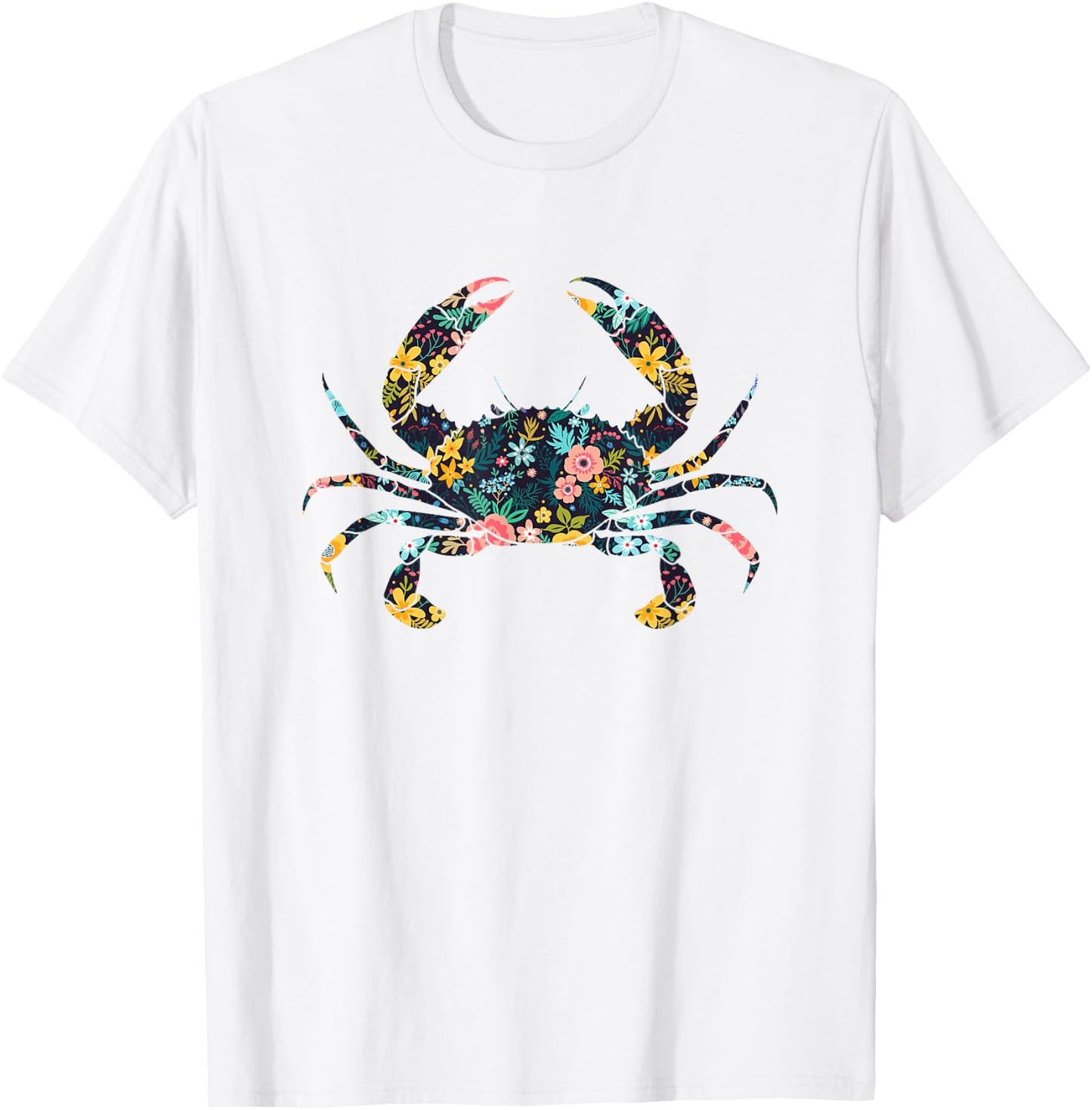 Floral Crab Silhouette Girls Crab T-Shirt - T-Shirt | White