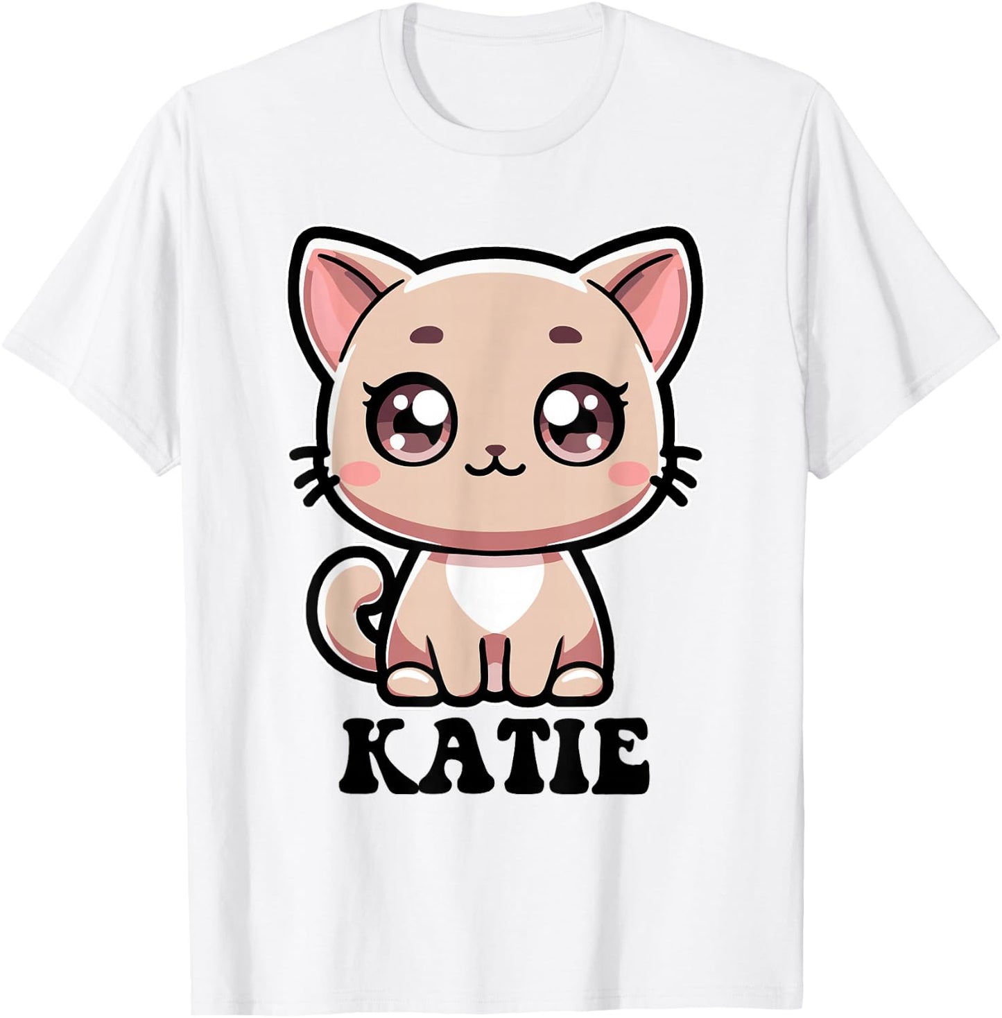 Katie Cute Kitty Cat Design for Girls Name Katie T-Shirt - T-Shirt | White