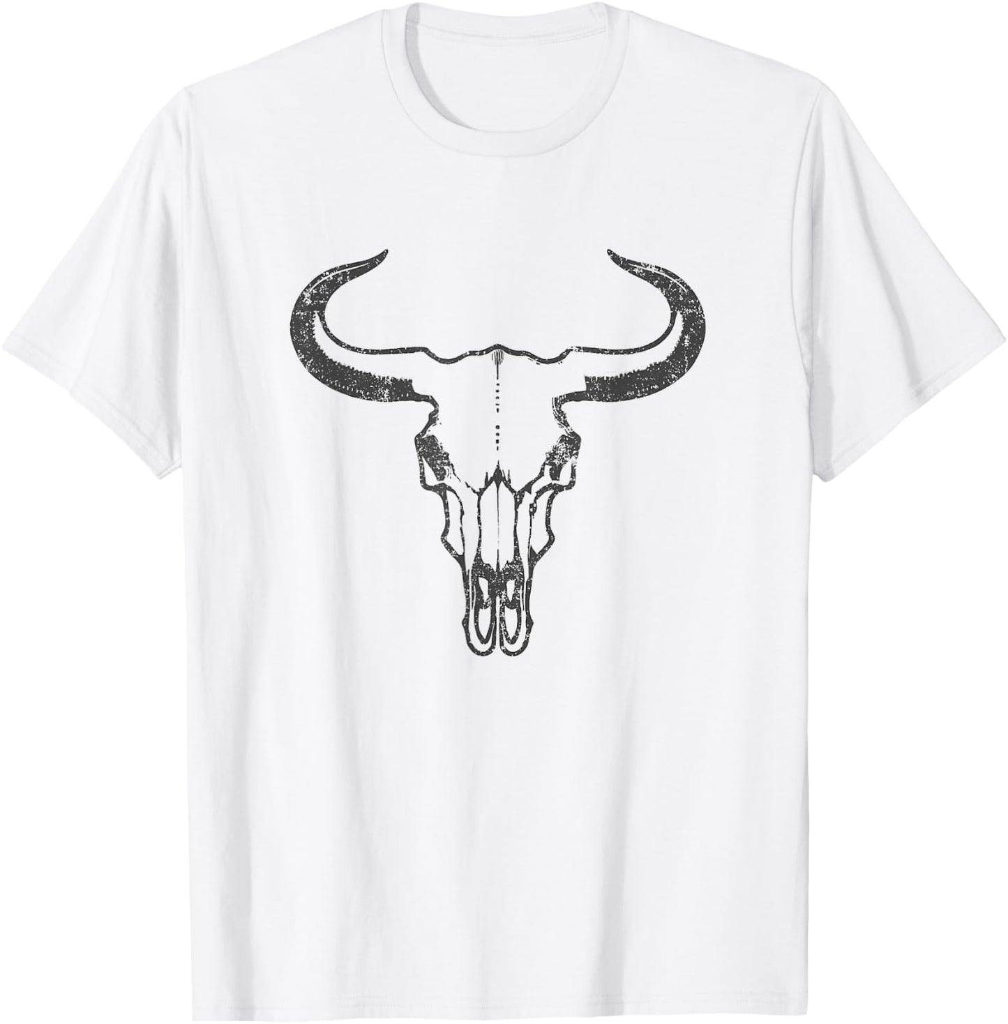Western Country Graphic Animal Men Women Vintage Cow Skull T-Shirt - T-Shirt | White