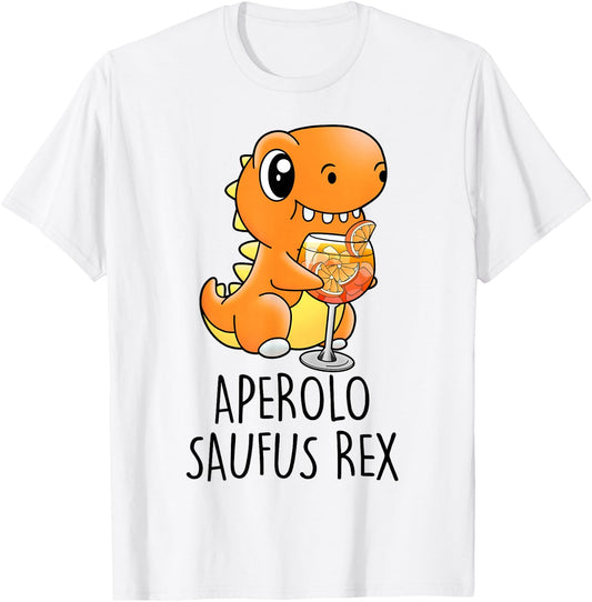 Aperolo Saufus Rex. Dinosaur Tyranno Vino Frontal , White T-Shirt - T-Shirt | White
