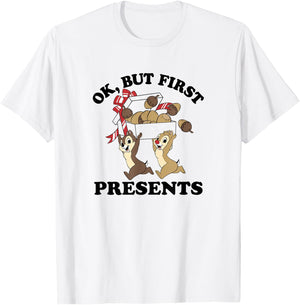 Disney Christmas Chip & Dale Ok But First Presents T-Shirt - T-Shirt | White
