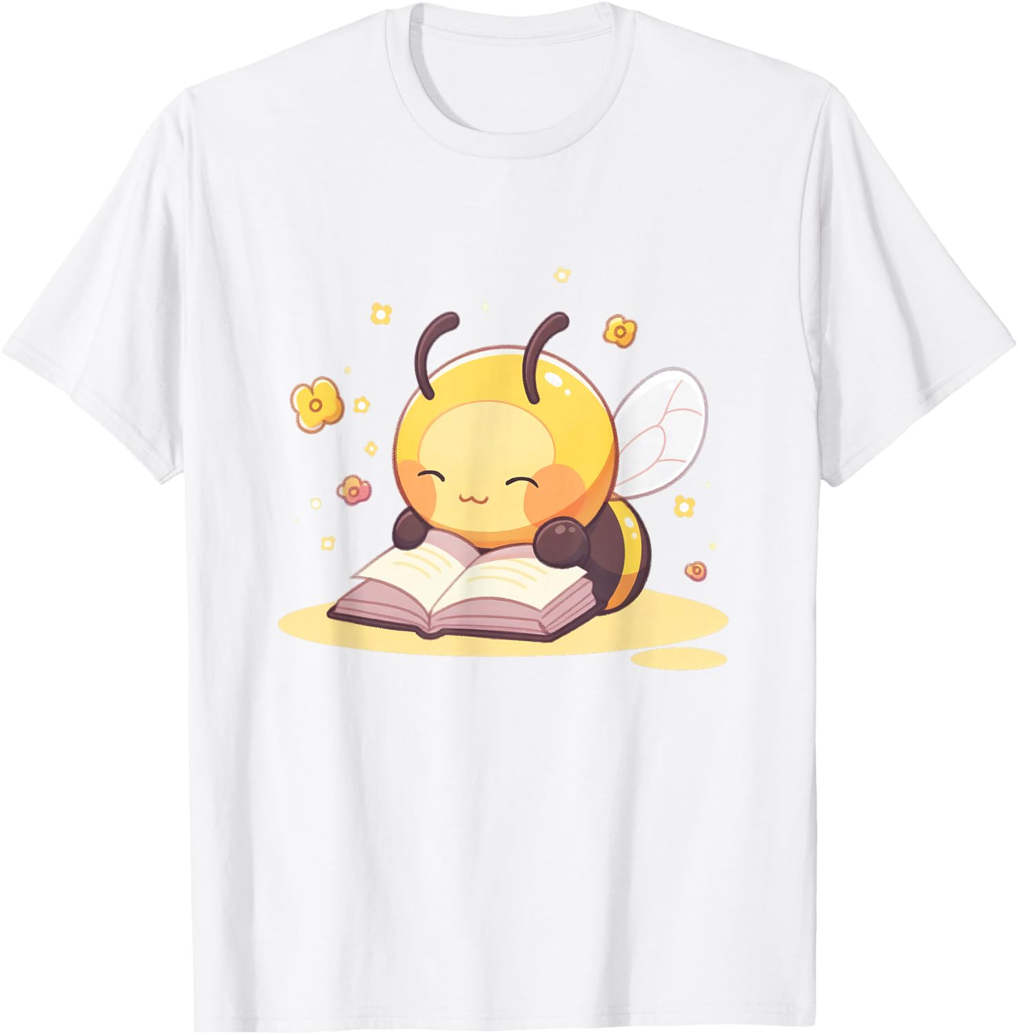 Cute Bee Reading Book Teacher Student Reader Graphic T-Shirt - T-Shirt | White