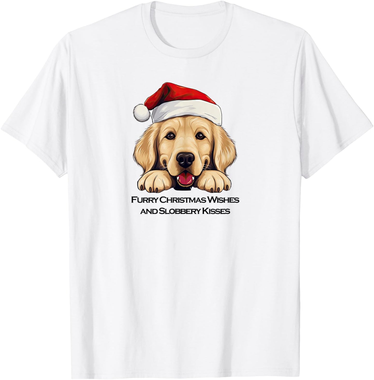 Merry Xmas Golden Retriever Santa "Furry" Christmas Wishes T-Shirt - T-Shirt | White