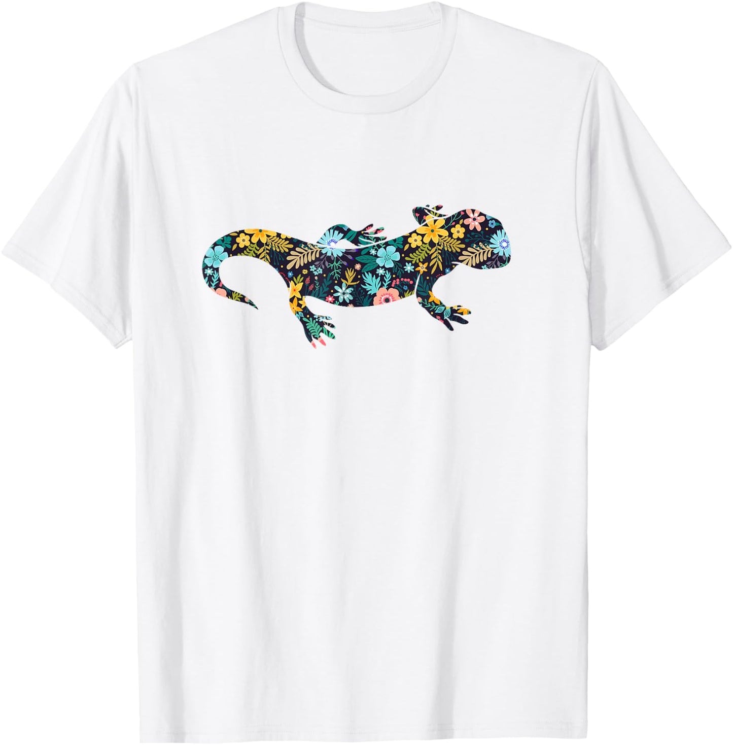 Floral Salamander Silhouette Girls Graphic Lizard T-Shirt - T-Shirt | White