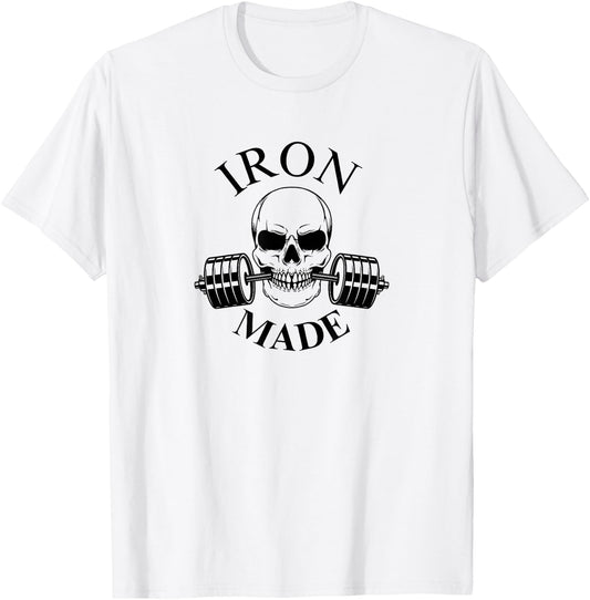IRON MADE | SKULL with weights pump cover gym T-Shirt - T-Shirt | White