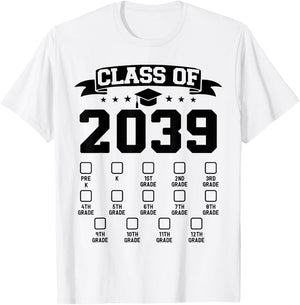 Class of 2039 Grow With Me Pre-K To 12th Grade Checklist T-Shirt - T-Shirt | White