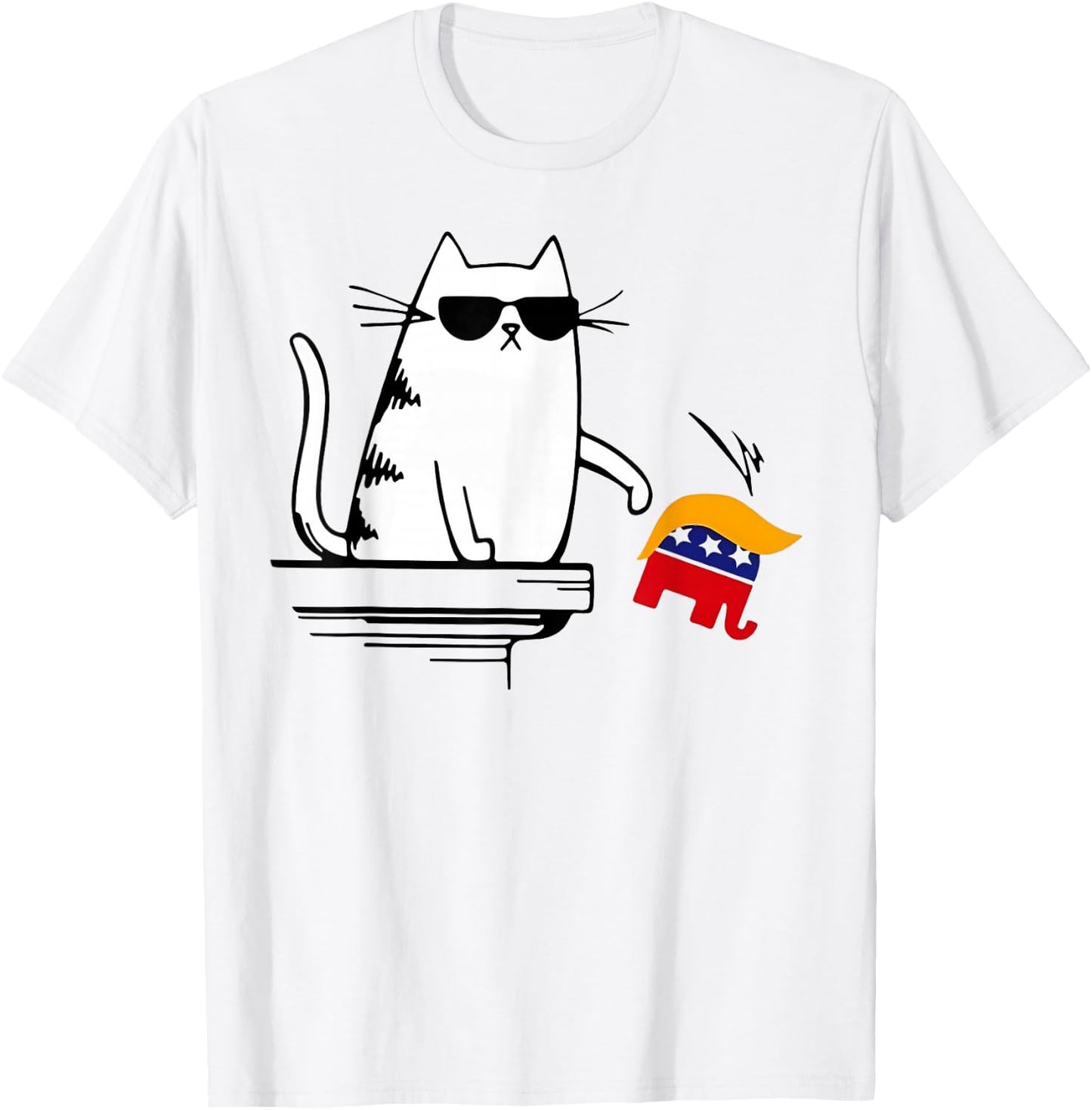 Cool Cat Harris Walz Knock Over Trump Elephant Hair Yard T-Shirt - T-Shirt | White
