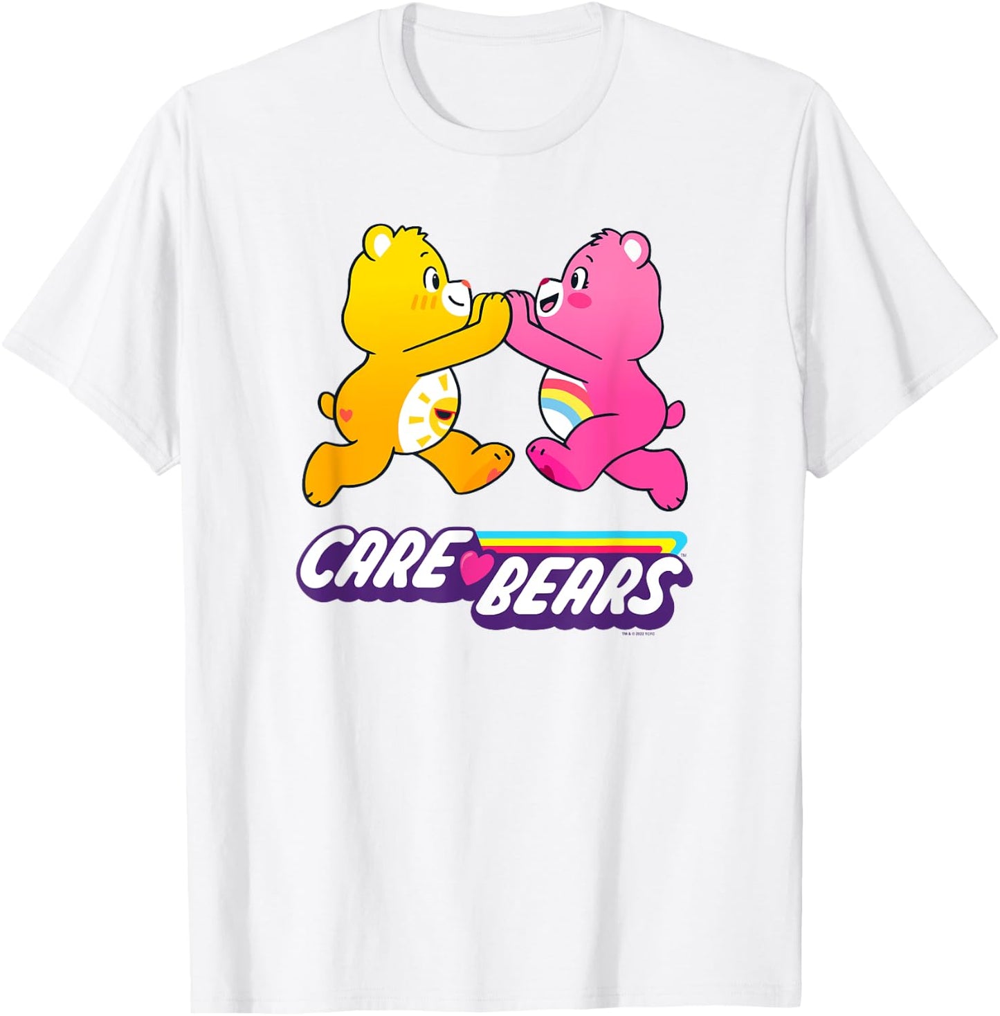 Care Bears Funshine & Cheer Bear Retro Rainbow Hugs Logo , grey, S T-Shirt - T-Shirt | White