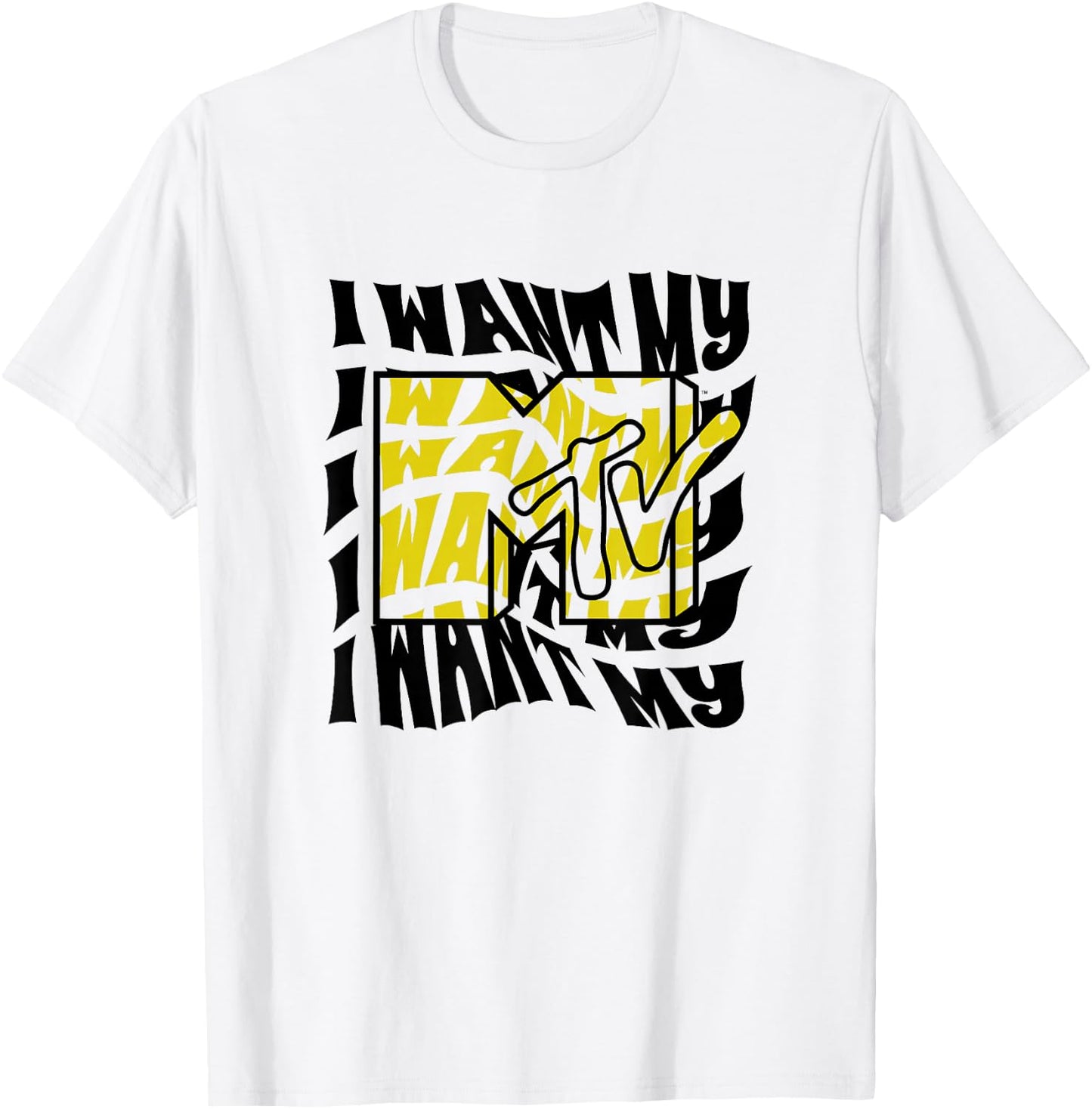 MTV I Want My Wave Stack Vintage Big Chest Text Poster T-Shirt - T-Shirt | White