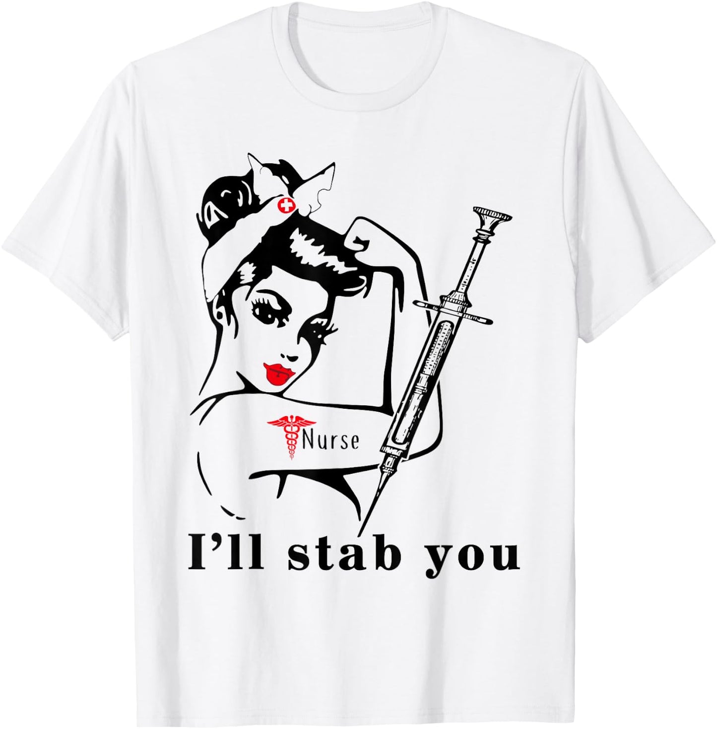 I'll Stab You Nurse Skull T-Shirt - T-Shirt | White