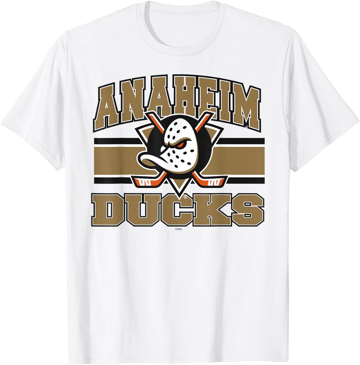 Anaheim Ducks Stripe Orange Officially Licensed T-Shirt - T-Shirt | White