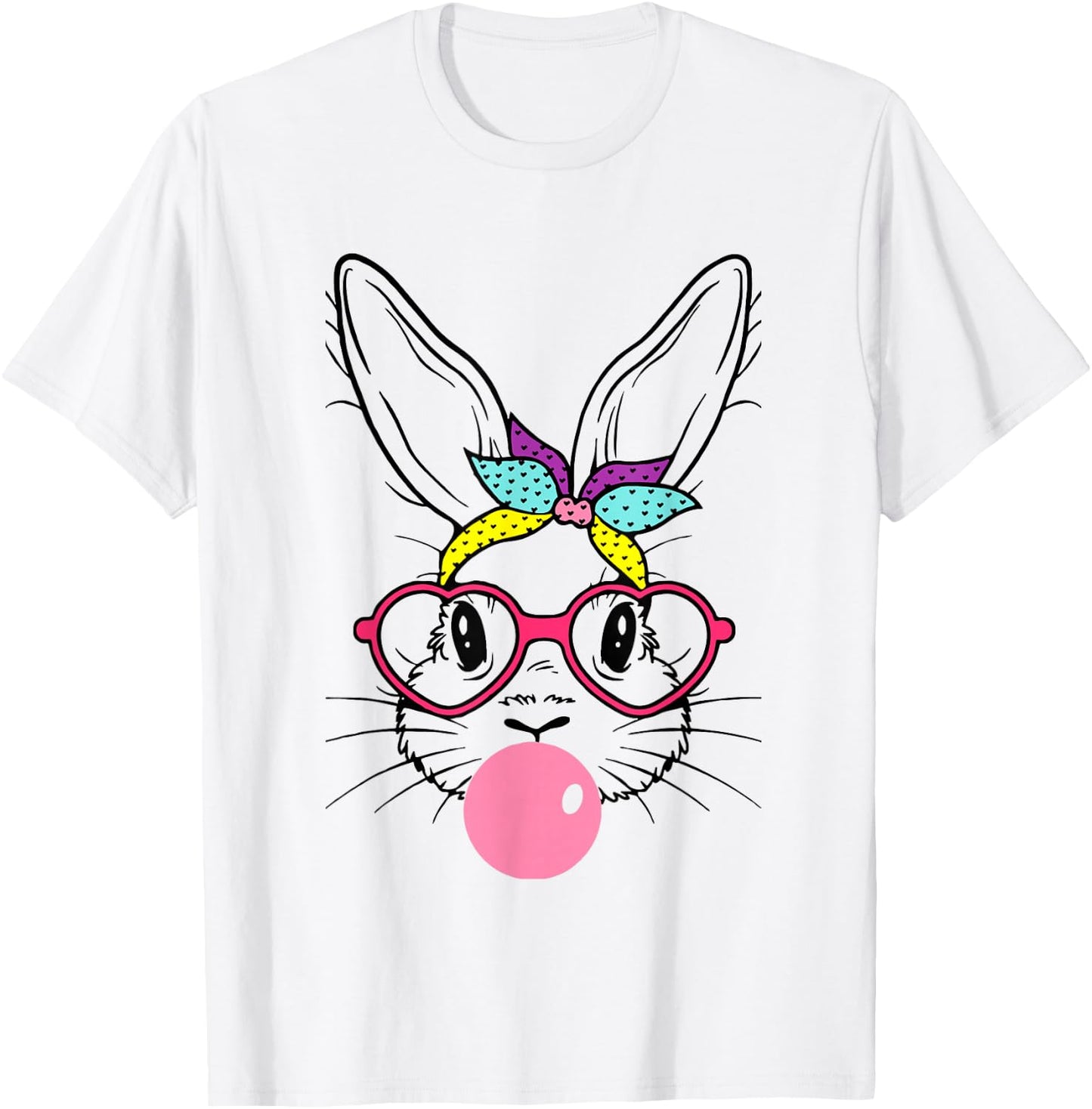 Bunny Face Bubblegum Blowing Glasses Headband Happy Easter T-Shirt - T-Shirt | White