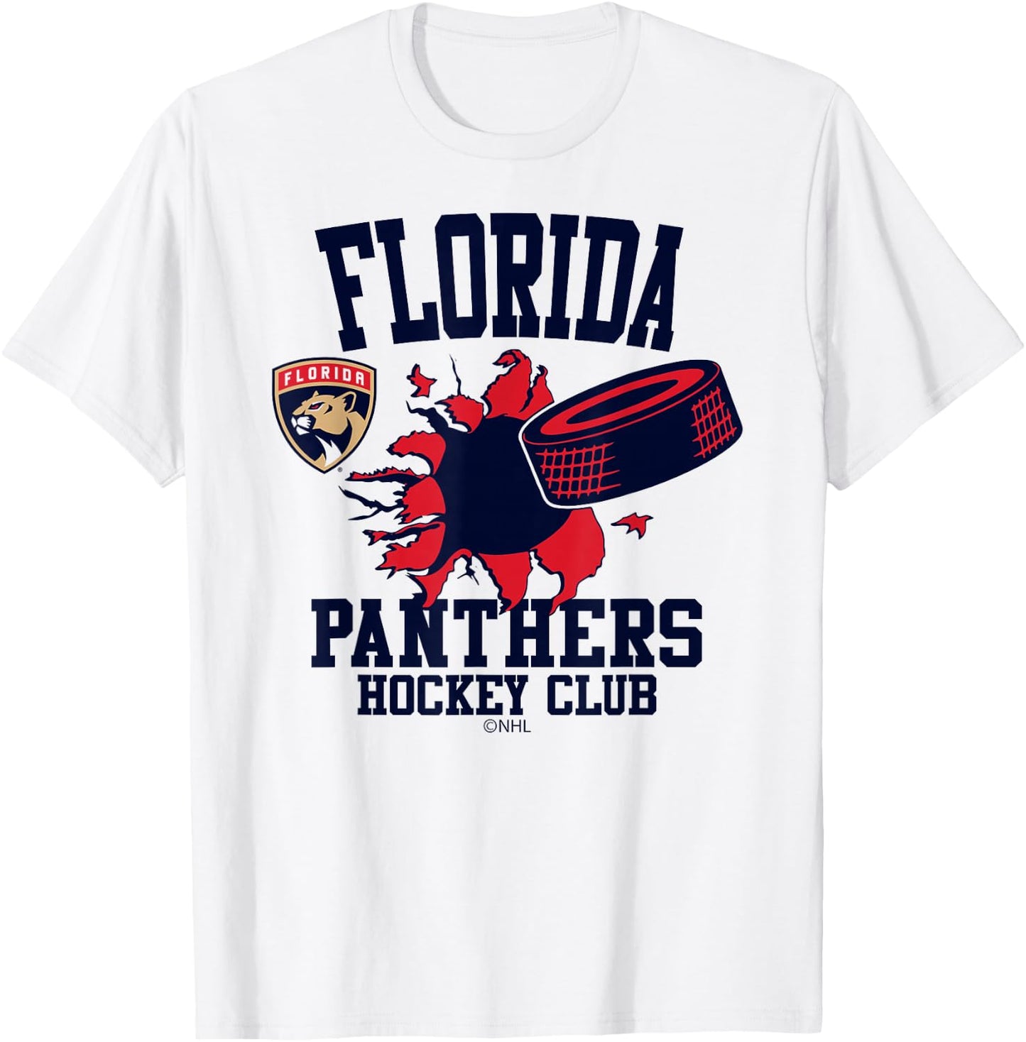 Florida Panthers Hockey Puck Burst White Officially Licensed T-Shirt - T-Shirt | White