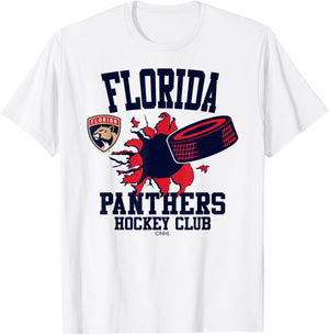 Florida Panthers Hockey Puck Burst White Officially Licensed T-Shirt - T-Shirt | White