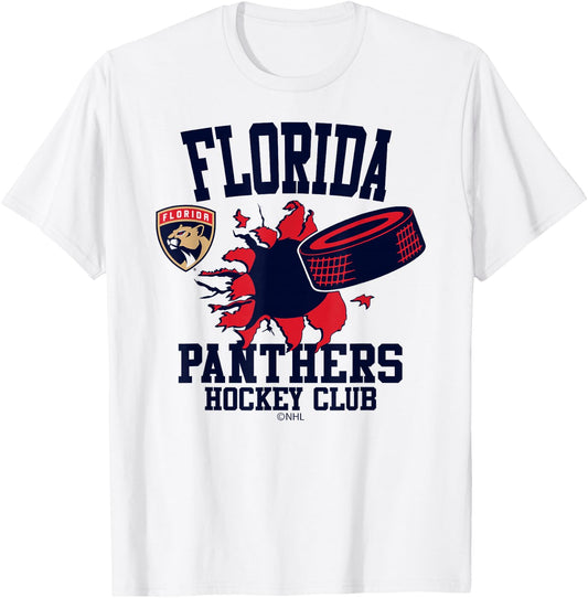Florida Panthers Hockey Puck Burst White Officially Licensed T-Shirt - T-Shirt | White