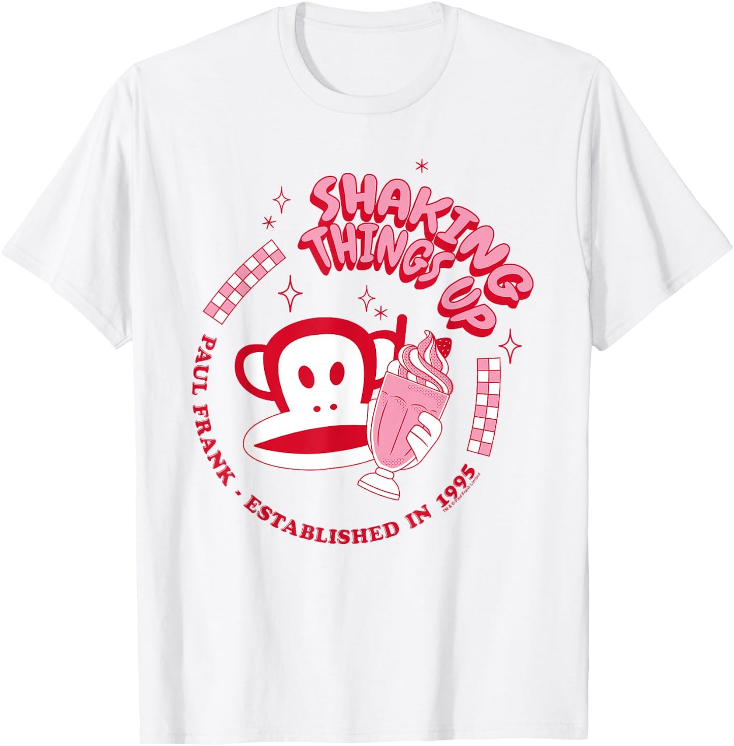 Paul Frank Red Julius Monkey Shaking Things Up Milkshake, white, S T-Shirt - T-Shirt | White