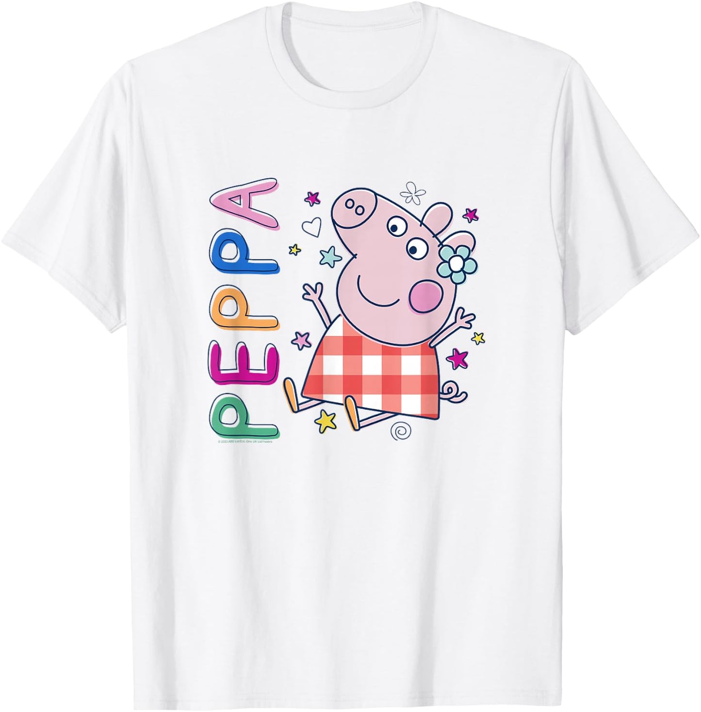 Peppa Pig Colourful Text Plaid Dress Cute Drawing T-Shirt - T-Shirt | White