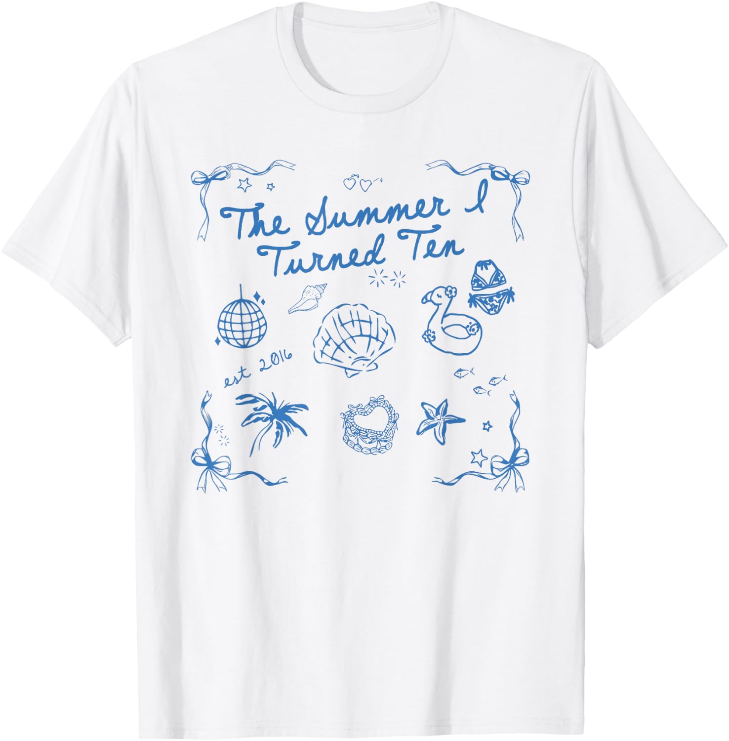 Summer I Turned Ten Year Old Est 2016 10th Birthday T-Shirt - T-Shirt | White