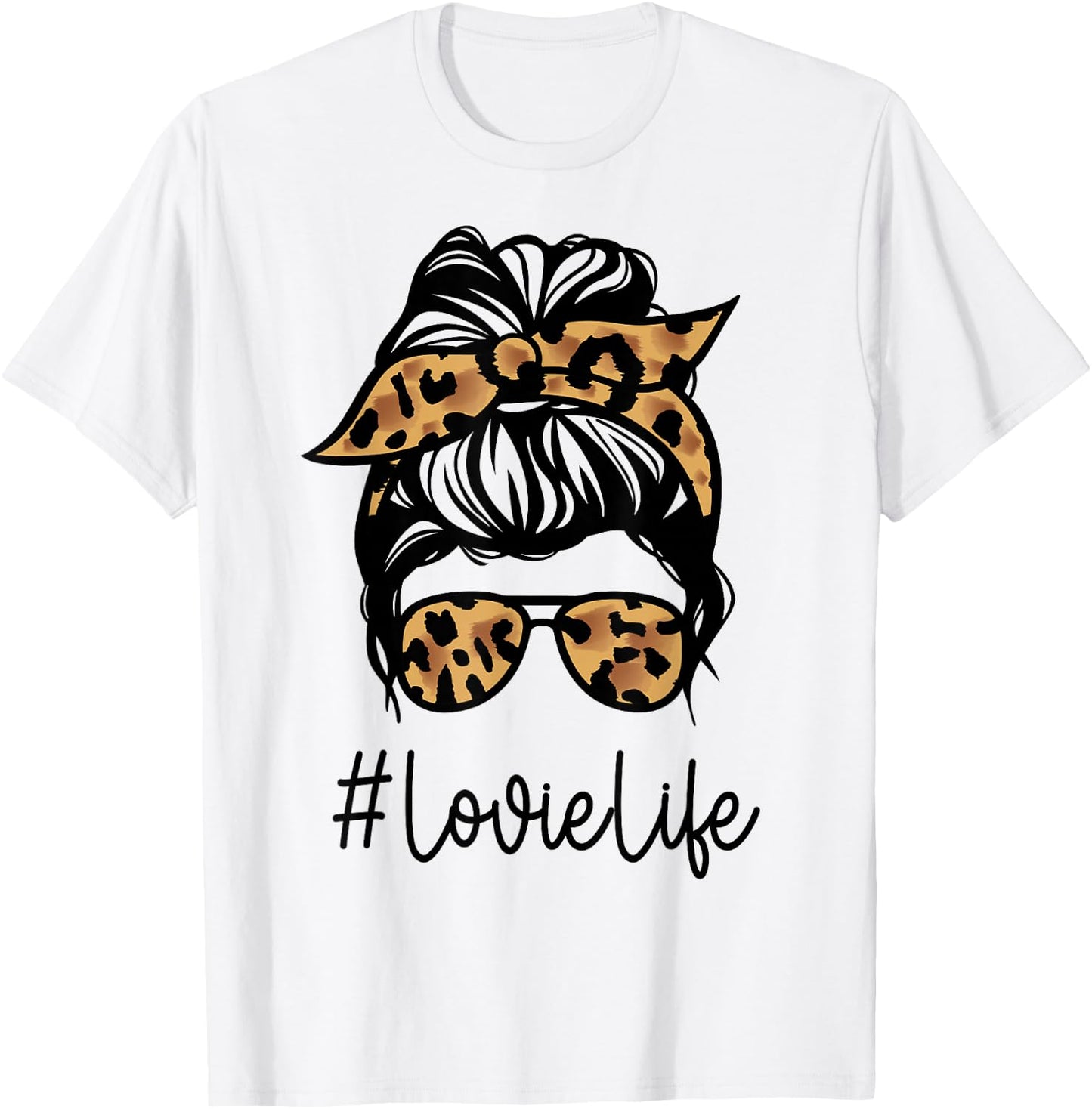 LOVIE Leopard Messy Bun Mother's Day for Grandmothers T-Shirt - T-Shirt | White