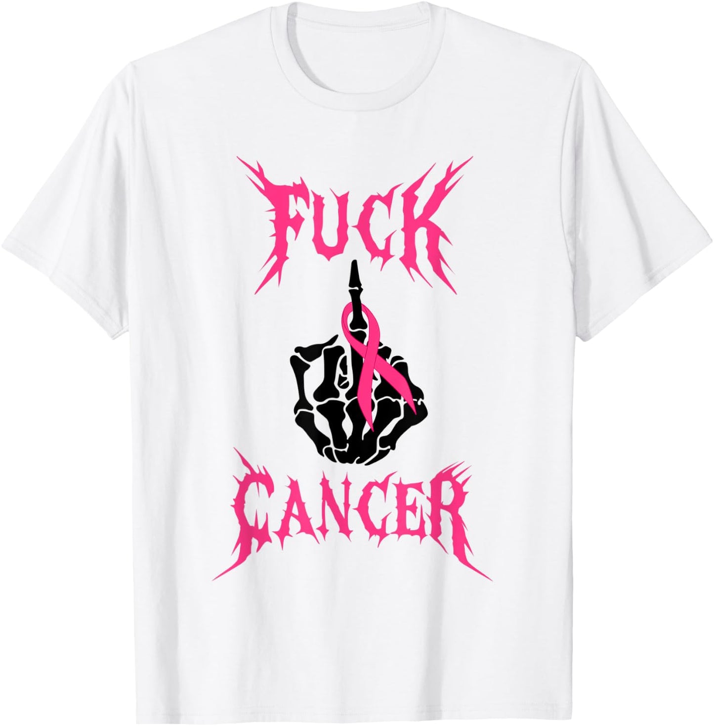 Fuck Cancer Rock Tattoos Warrior Pink Ribbon Breast Cancer T-Shirt - T-Shirt | White