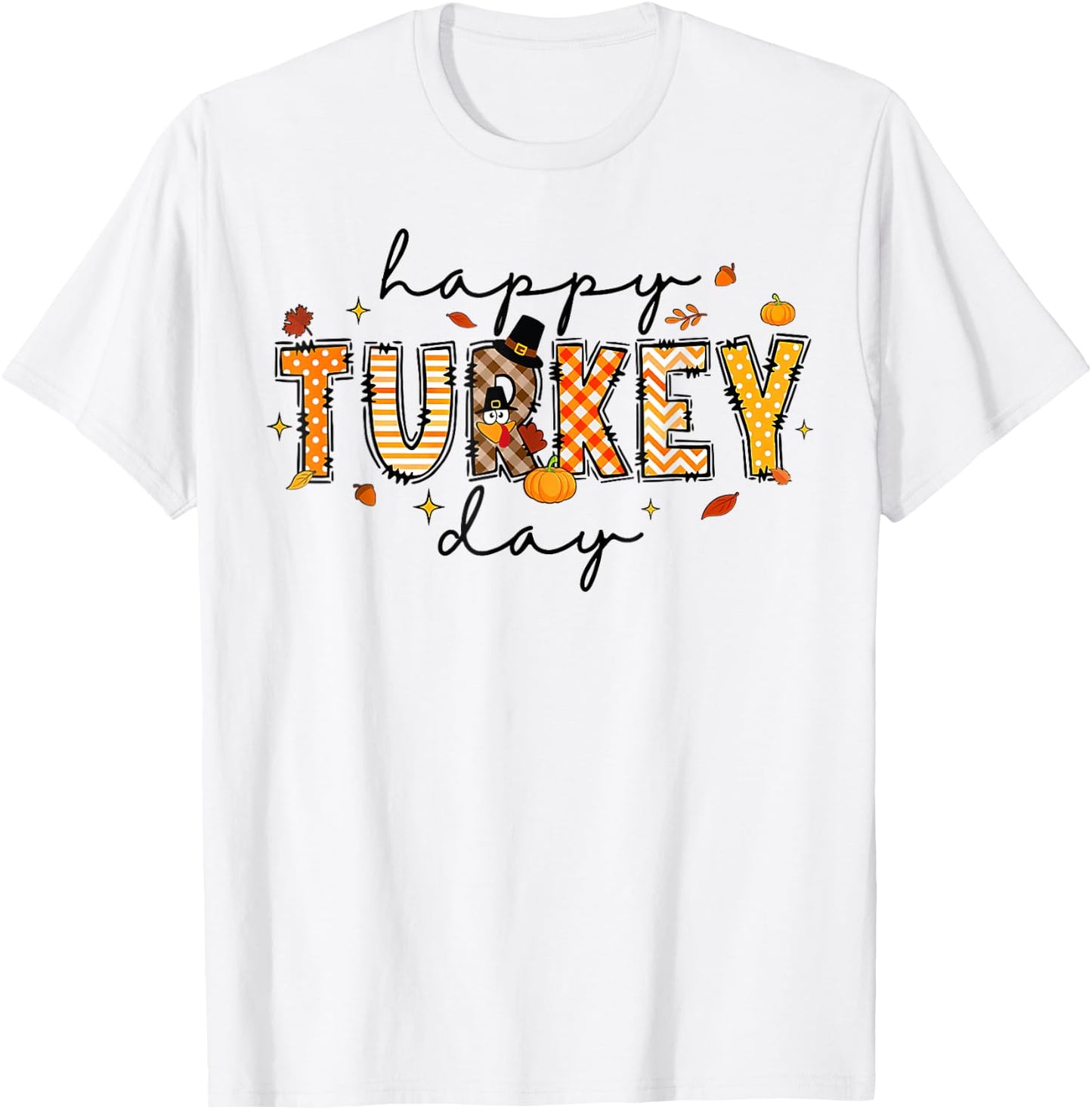Happy Turkey Day Cute Turkey Thanksgiving Women Kids T-Shirt - T-Shirt | White