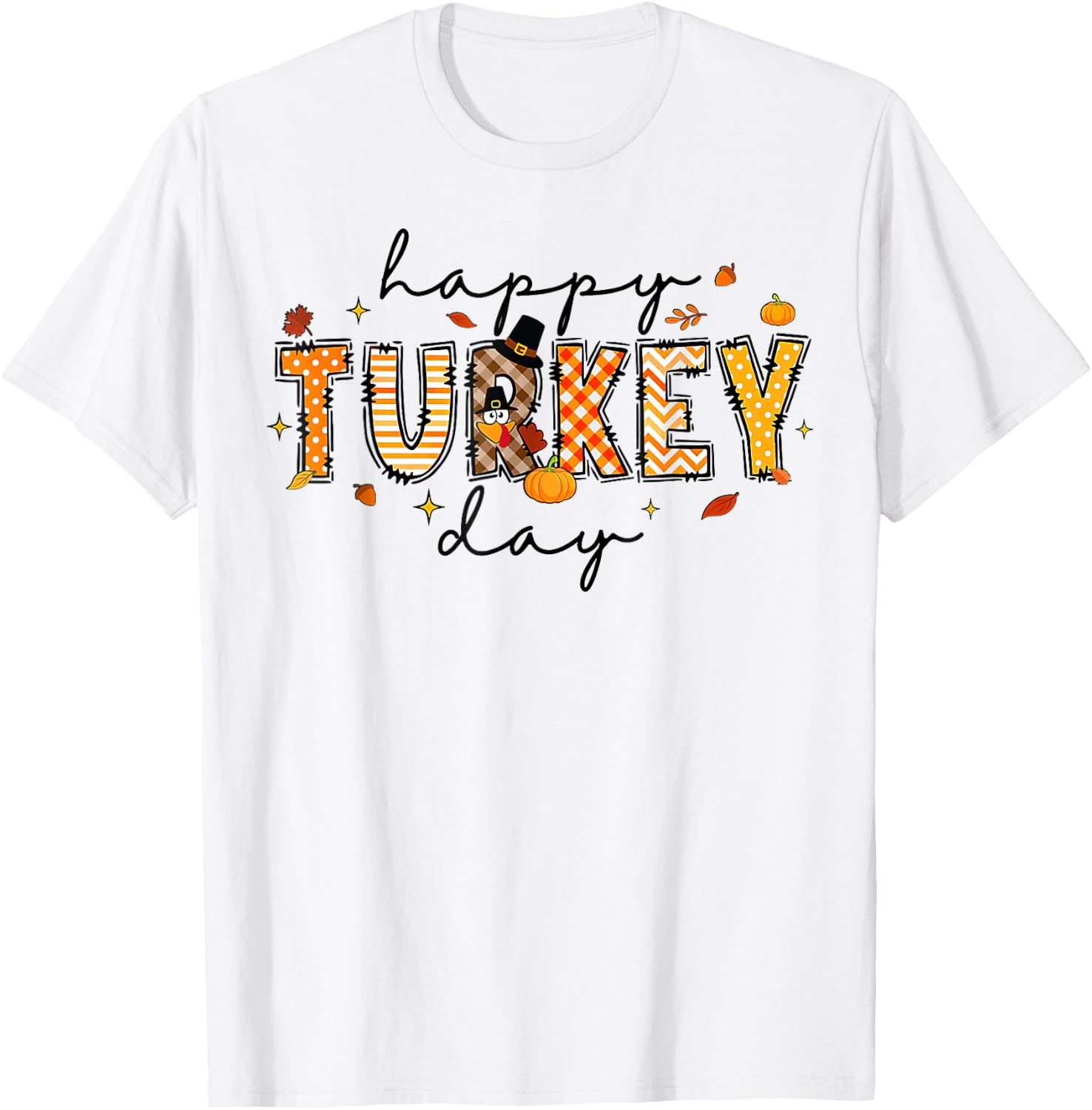 Happy Turkey Day Cute Turkey Thanksgiving Women Kids T-Shirt - T-Shirt | White