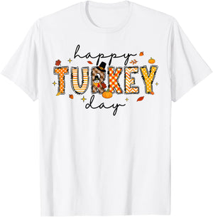 Happy Turkey Day Cute Turkey Thanksgiving Women Kids T-Shirt - T-Shirt | White