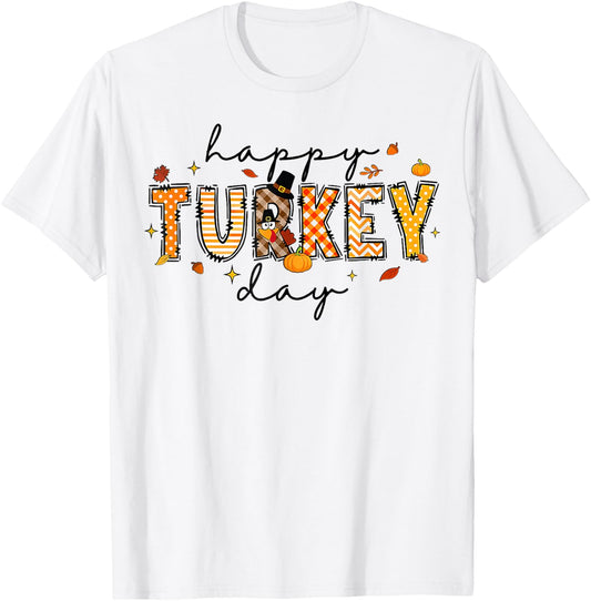 Happy Turkey Day Cute Turkey Thanksgiving Women Kids T-Shirt - T-Shirt | White