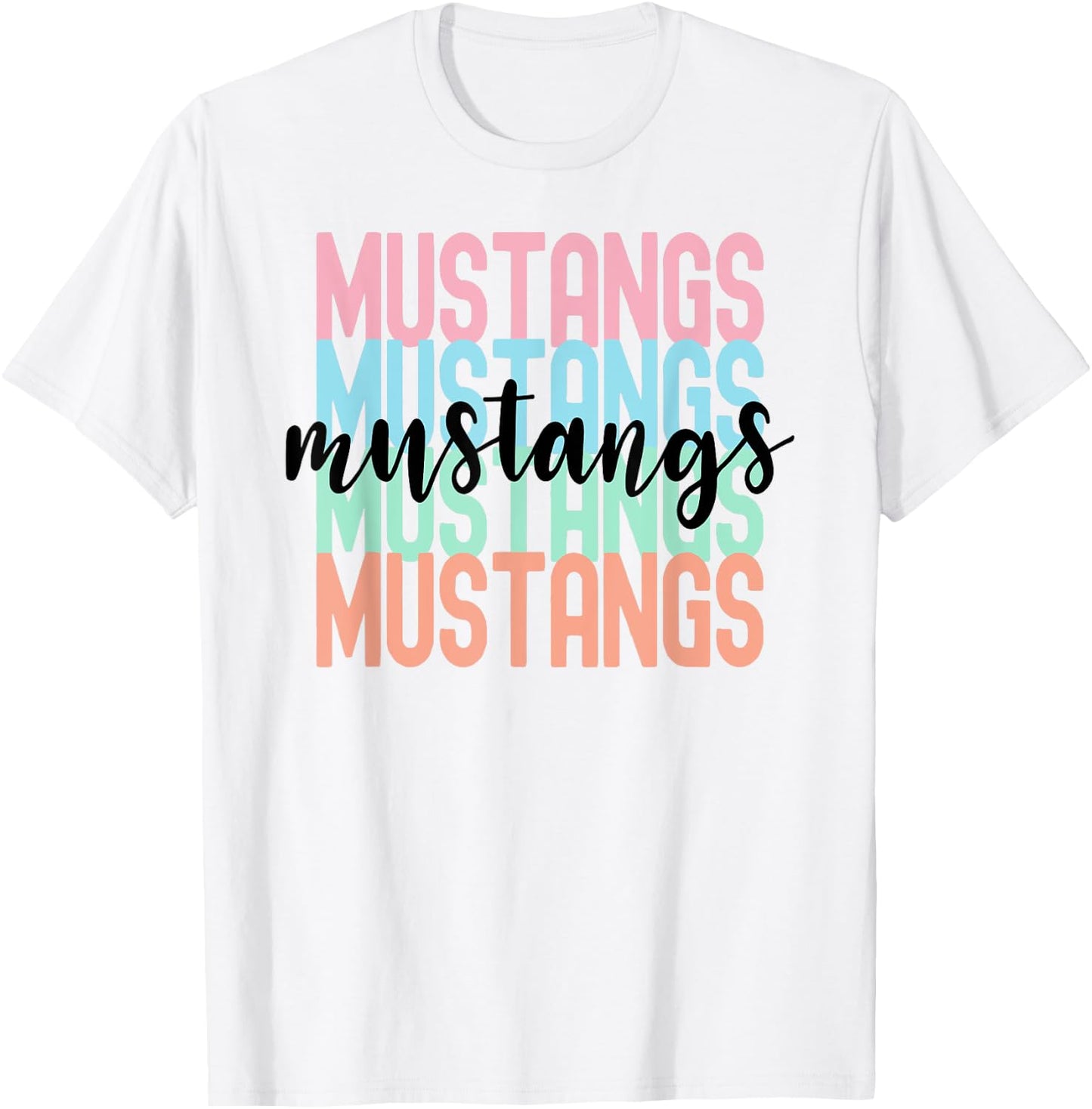 Mustangs Team Mascot School Spirit Game Night T-Shirt - T-Shirt | White