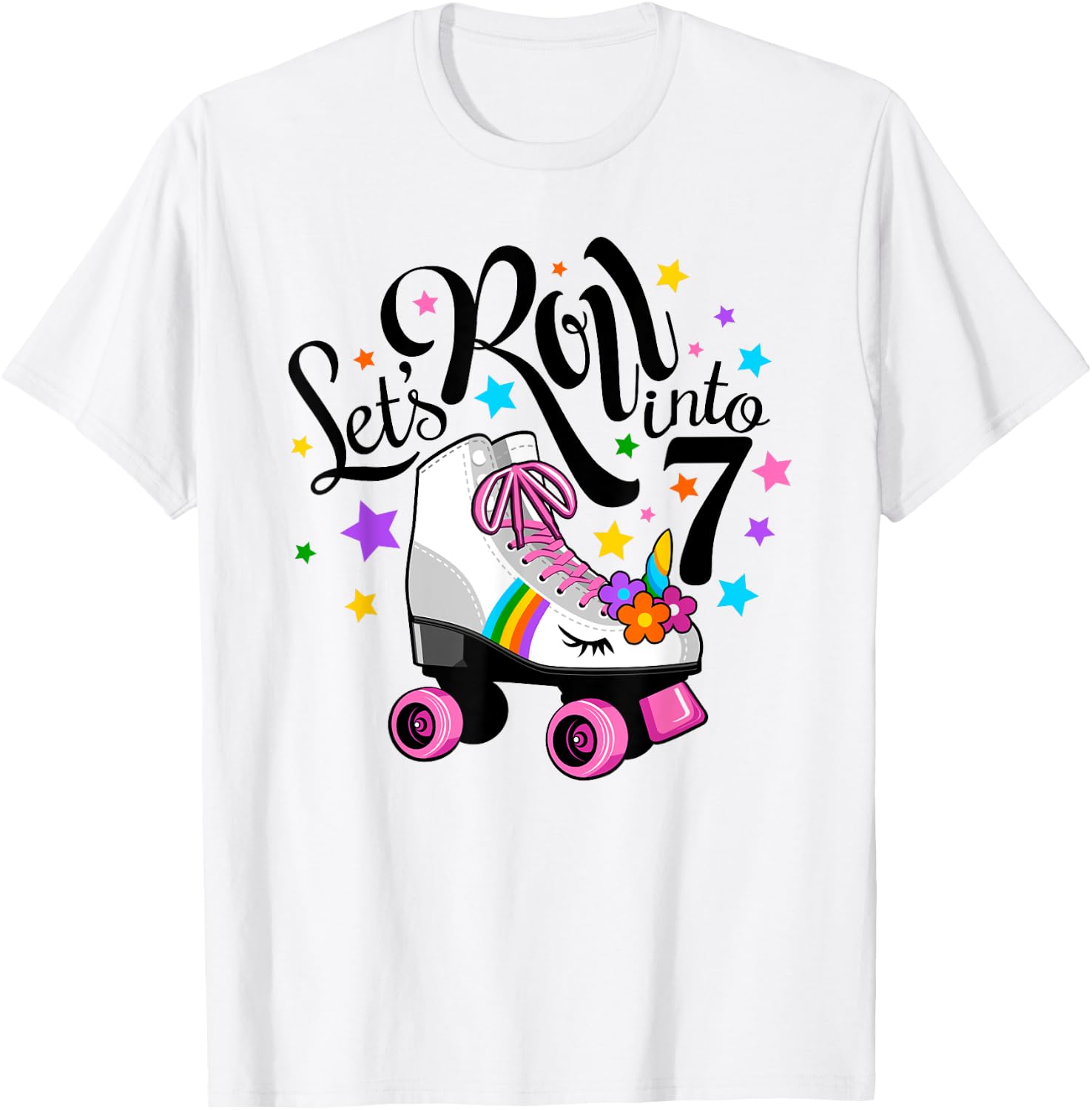 Lets roll into 7 Birthday. Unicorn, Roller skate T-Shirt - T-Shirt | White