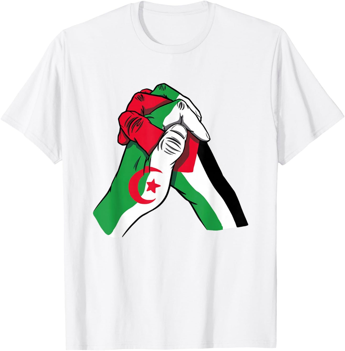 Algeria and Palestine Hands in unity Solidarity Friendship T-Shirt - T-Shirt | White