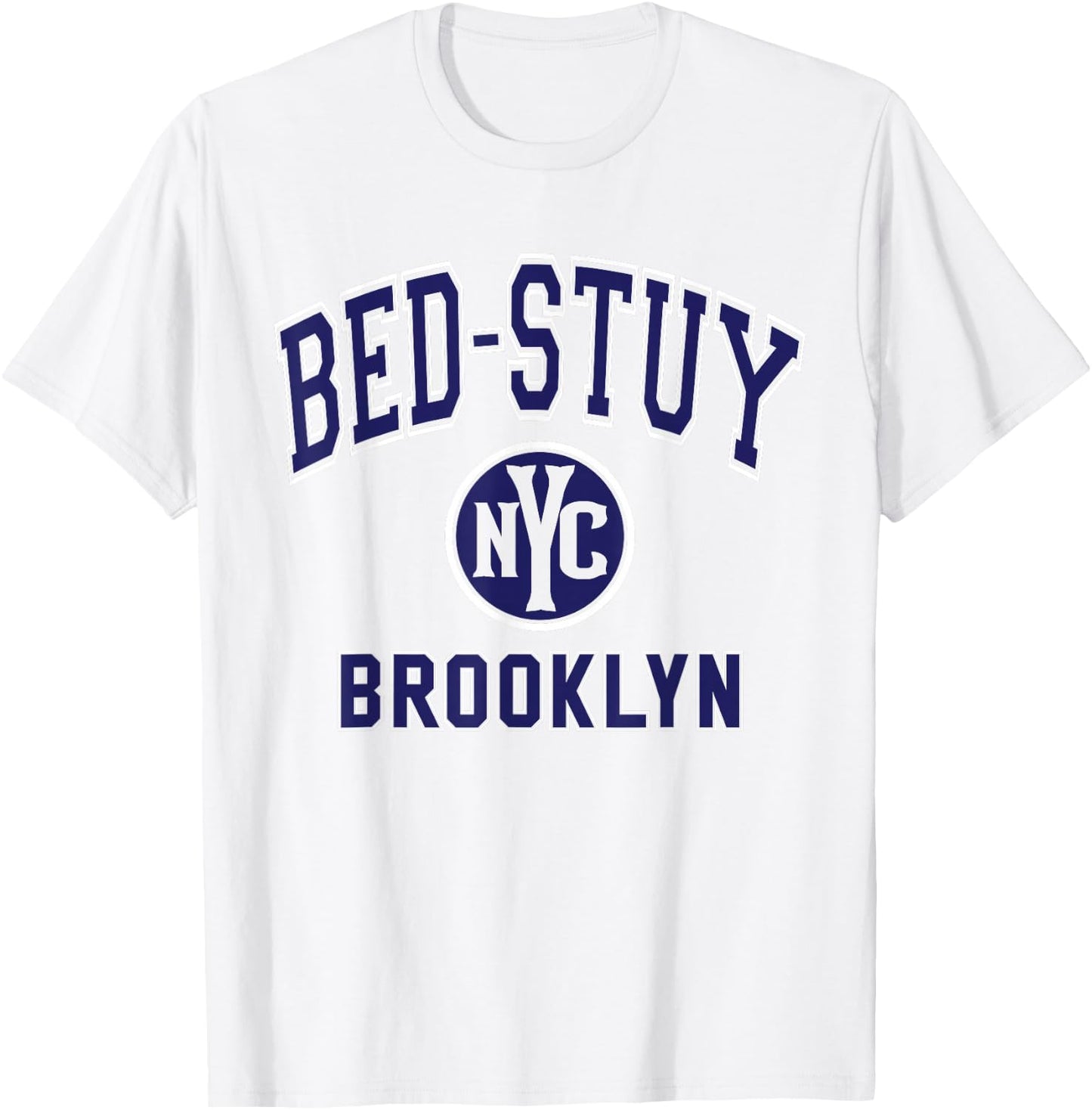 Bed-Stuy Brooklyn Text NYC Circle Dark Blue Print T-Shirt - T-Shirt | White