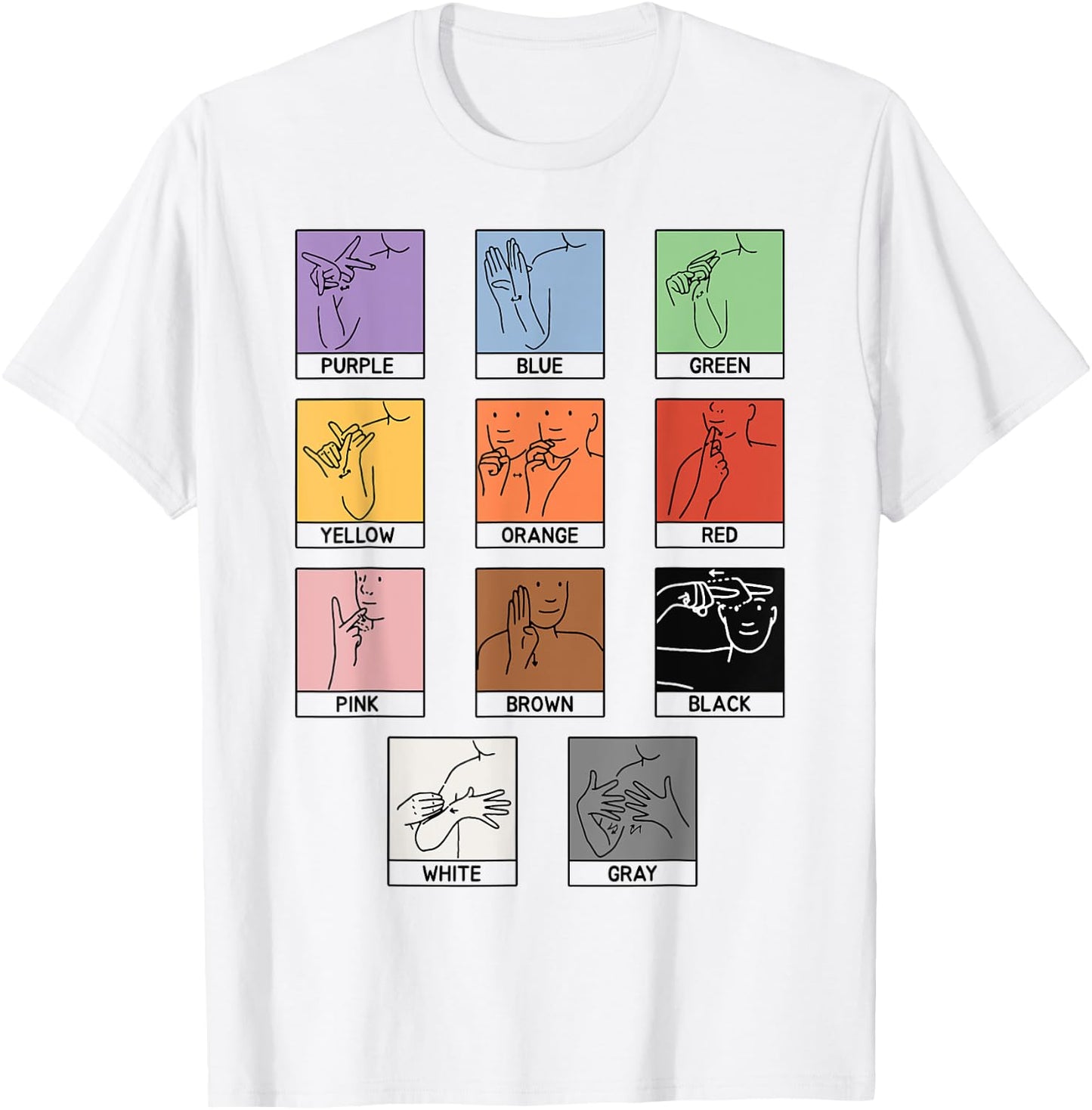 Colors ASL Sign Language Deaf Sign Language Simple Asl T-Shirt - T-Shirt | White
