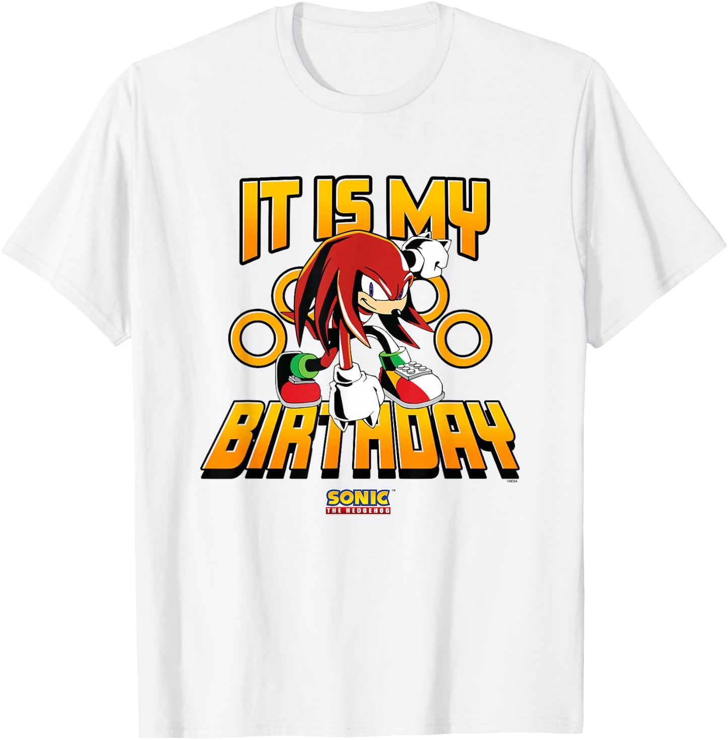 Sonic The Hedgehog Birthday It Is My Birthday Knuckles Logo T-Shirt - T-Shirt | White
